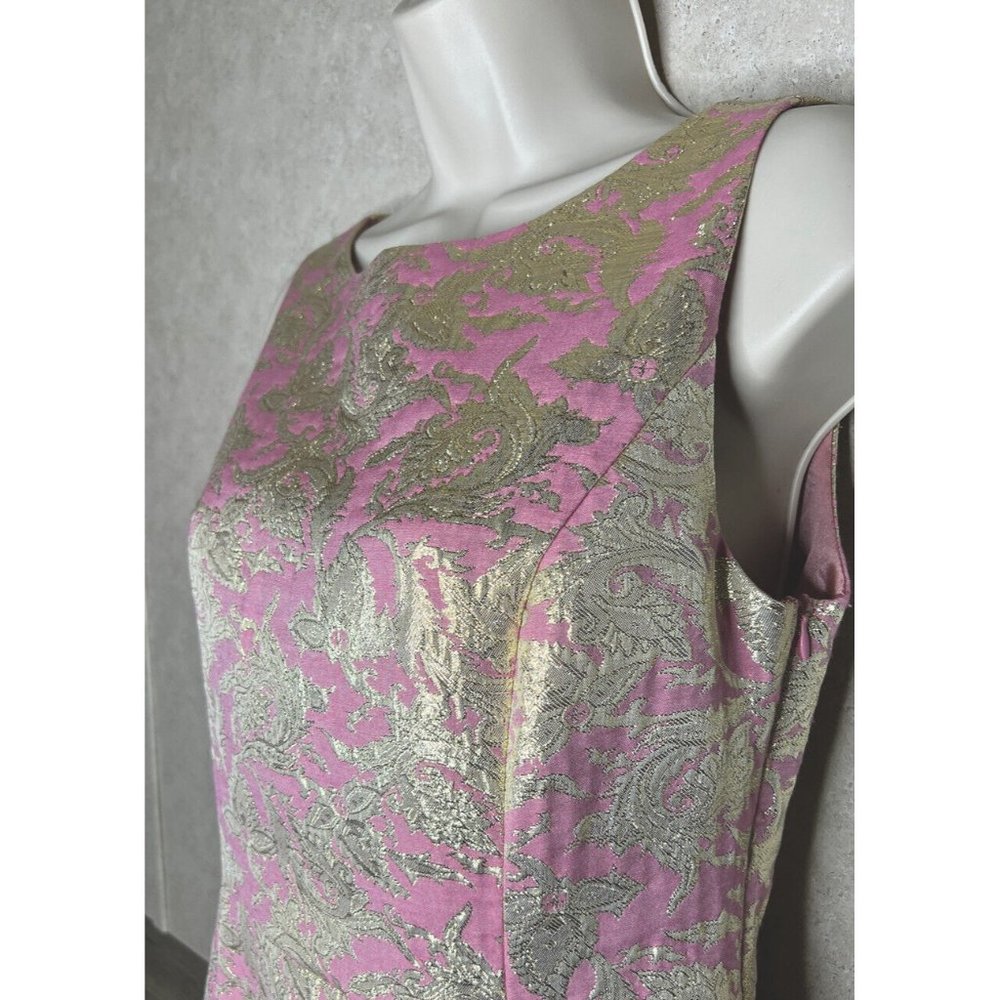 Ellison Womens Dress Size Small Pink Gold Metallic Brocade A-line C2